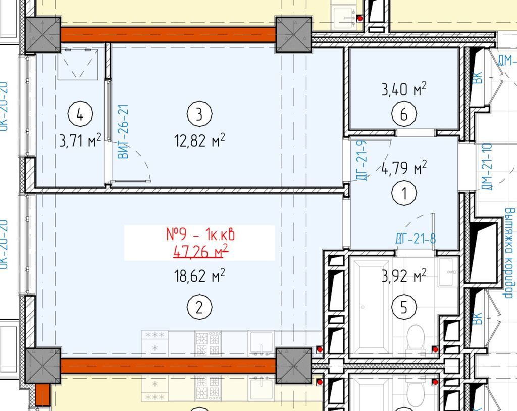 1 комната, 48 м², Элитка, 15 этаж, Готовая ПСО (под самоотделку) - фото 1