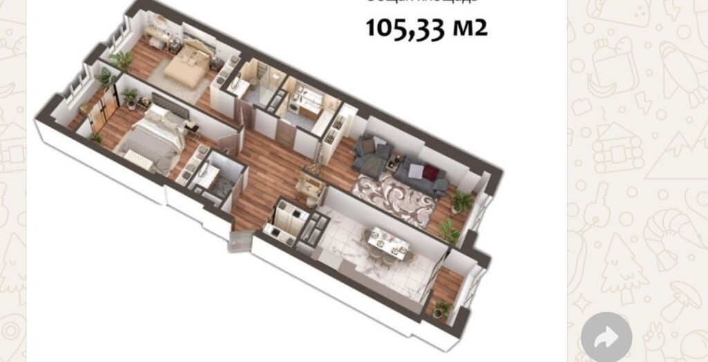 3 комнаты, 105 м² - фото 1