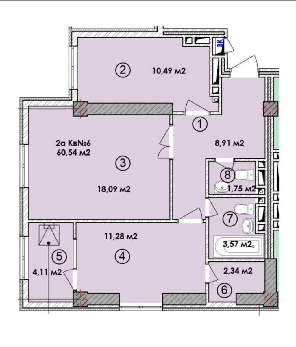 2 комнаты, 60 м², Элитка, 12 этаж, Готовая ПСО (под самоотделку) - фото 1