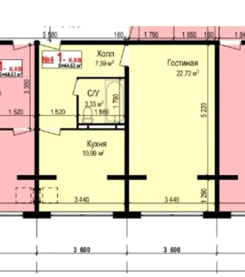 1 комната, 45 м², 106 серия улучшенная, 4 этаж, Евроремонт - фото 1