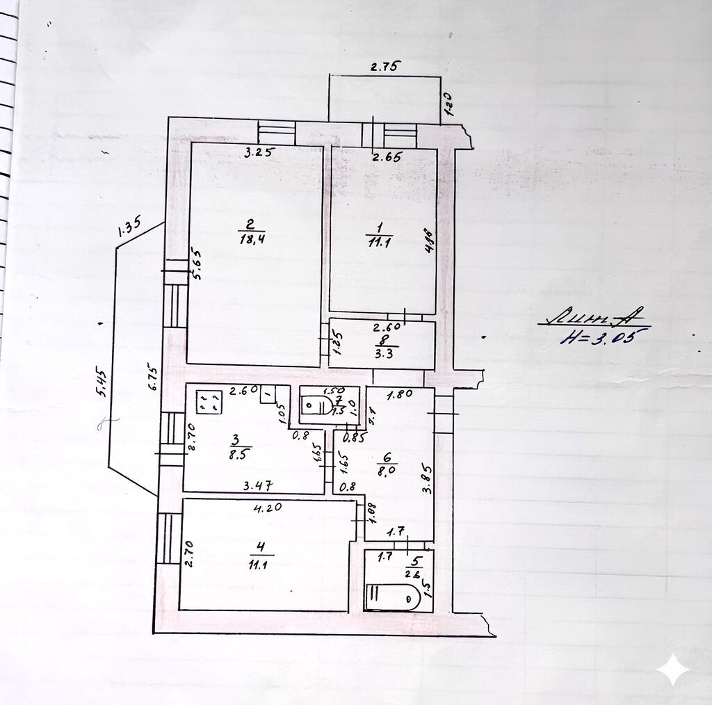 3 комнаты, 65 м², Индивидуалка, 1 этаж, Старый ремонт - фото 1
