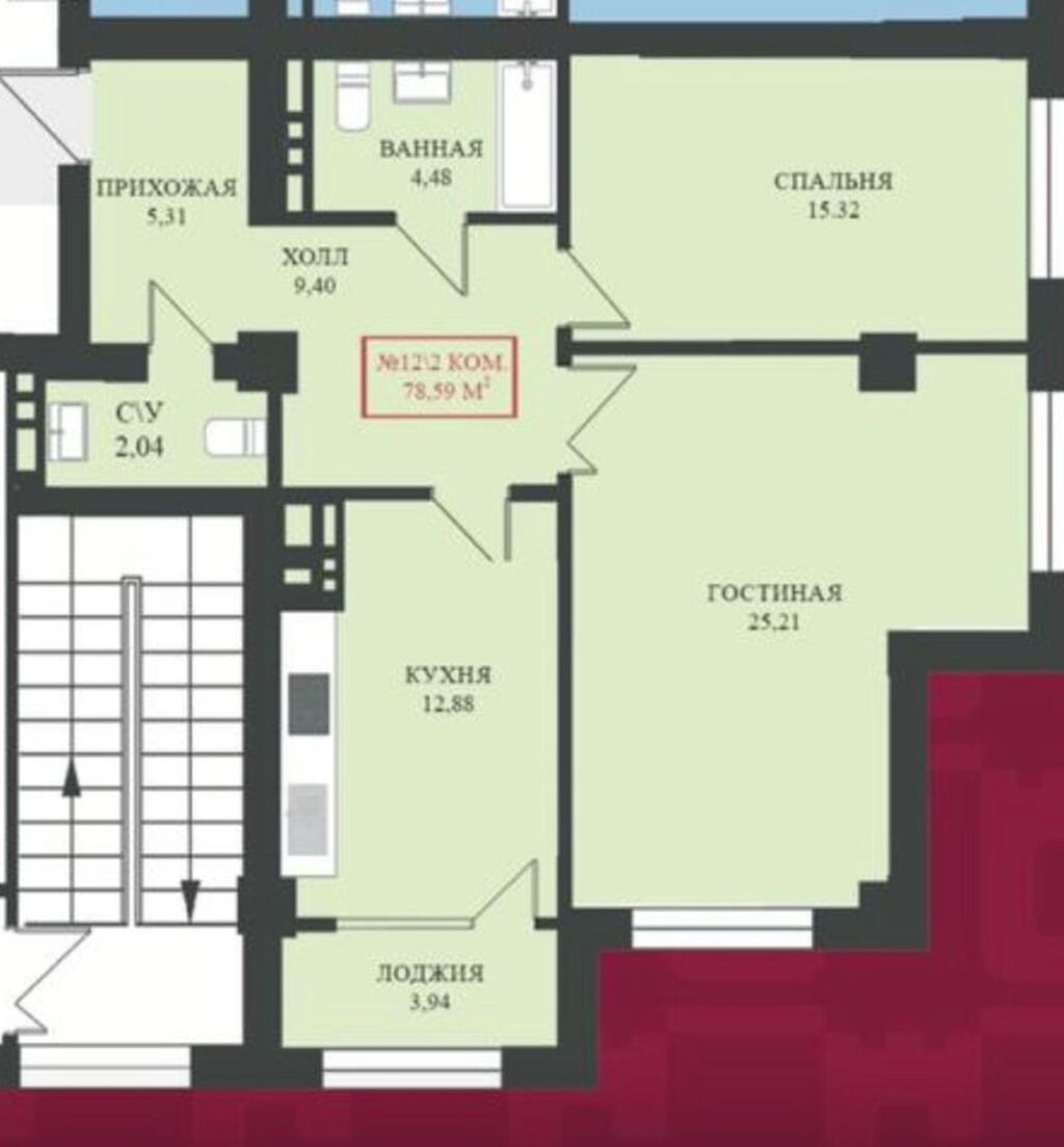 2 комнаты, 78 м², Элитка, 5 этаж, Готовая ПСО (под самоотделку) - фото 1