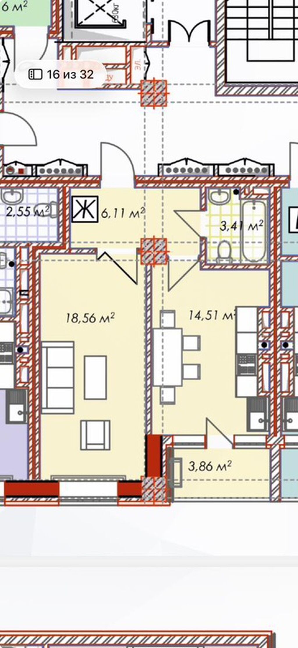 1 комната, 46 м², 4 этаж - фото 1